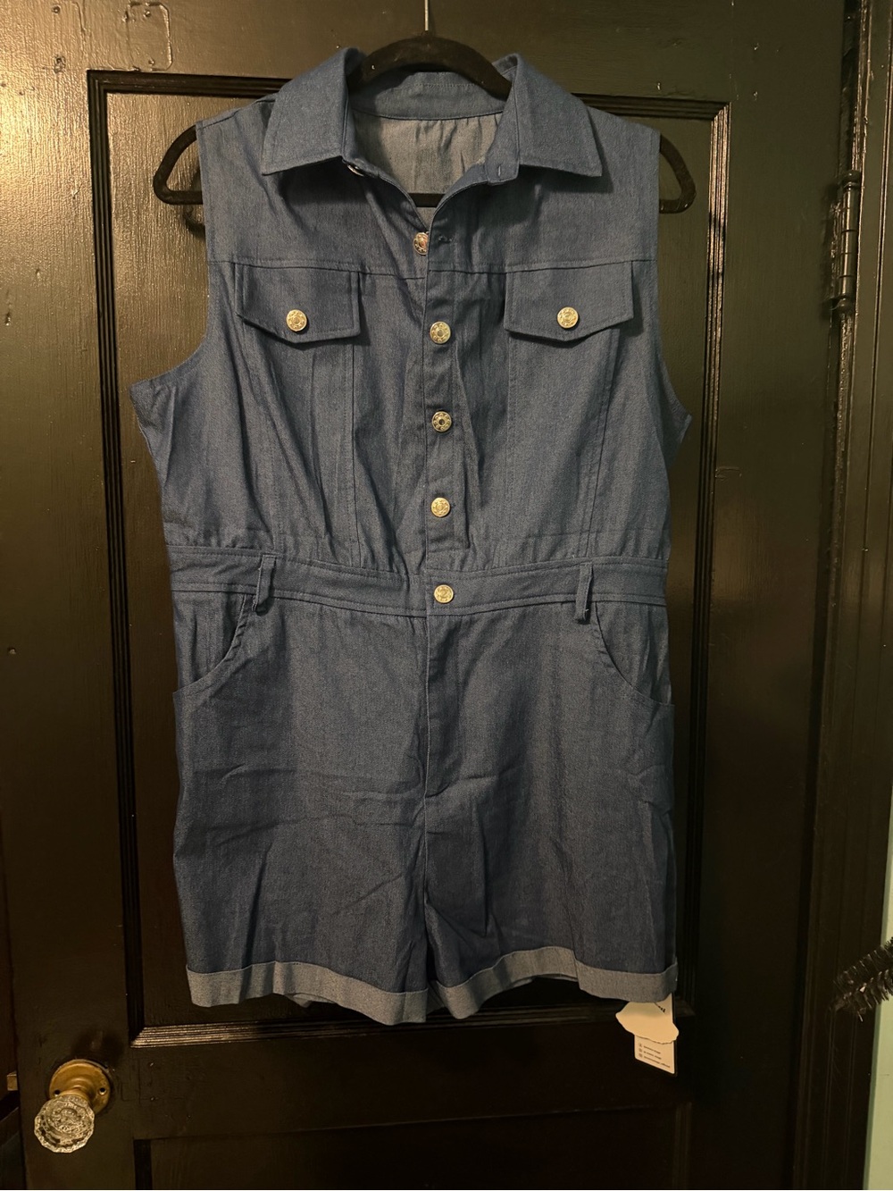 Women’s Blue Denim Sleeveless Romper - Casual